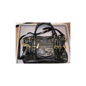 Michael Kors Black Leather Handbag with Gold